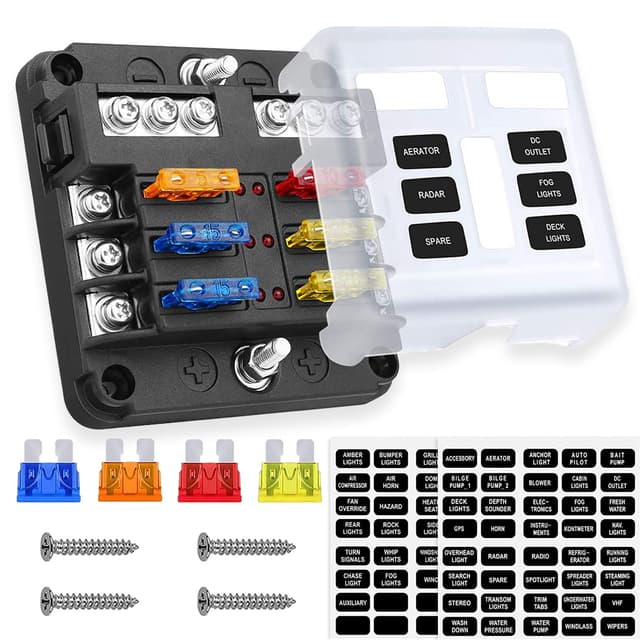 Lpluziyyds 6-Wege-Flachsicherungsblock, 12 V, mit LED-Lichtanzeige und Schutzabdeckung für Auto, Boot, Trike, Auto, LKW, Fahrzeug, SUV, Yacht, RV
