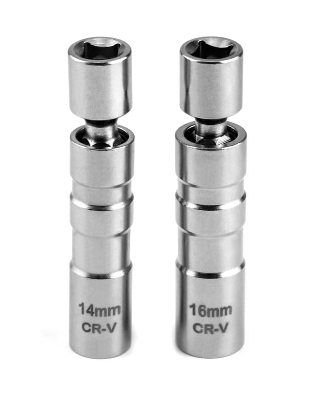QWORK Universal Flexibel Zündkerzenschlüssel Set, Magnetisch Zündkerzen Schlüssel Zündkerzen-Gelenkeinsatz Entferner Installationswerkzeug, 14 mm &16 mm