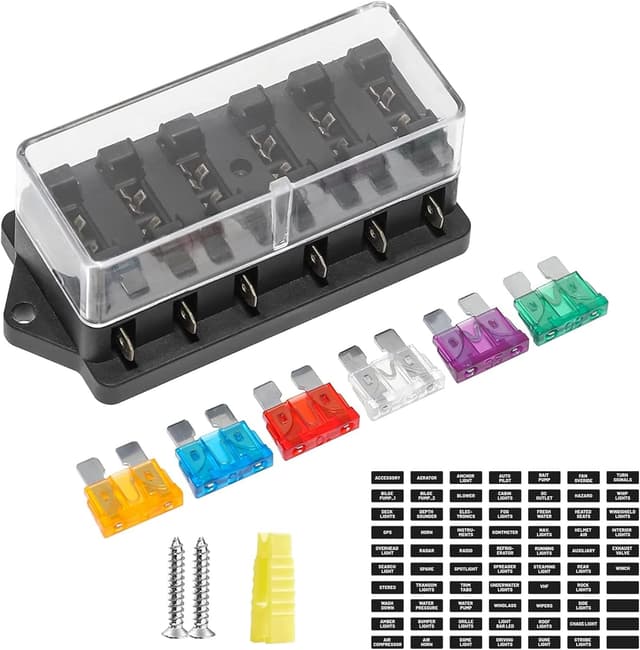 RED WOLF 6 Fach Sicherungshalter Sicherungskasten DC 12V-32V für Kfz Boot Wohnmobile LKW PKW Sicherungsblock mit 6 Stück Auto Flachsicherungen 5A/10A/15A/25A/30A/35A Sicherungsträger ATO Sicherungen