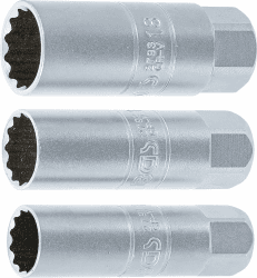 BGS 6858 | Zündkerzen-Einsatz-Satz Zwölfkant | 3-tlg. | 10 mm (3/8") | SW 14 - 16 - 18 mm | Zündkerzenschlüssel 3/8 zoll