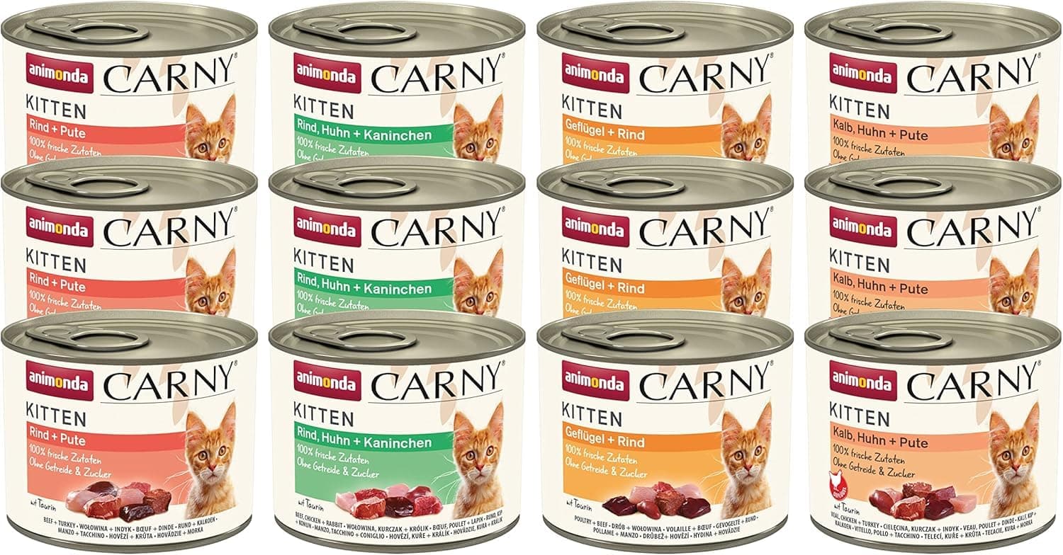 animonda Carny Kitten Variation für Katzenkinder (12 x 200 g), Kitten Nassfutter für wachsende Kätzchen, Katzenfutter ohne Getreide und Zucker, Katzennassfutter mit 100 % frischen Zutaten Mix Junior 200 g (12er Pack)