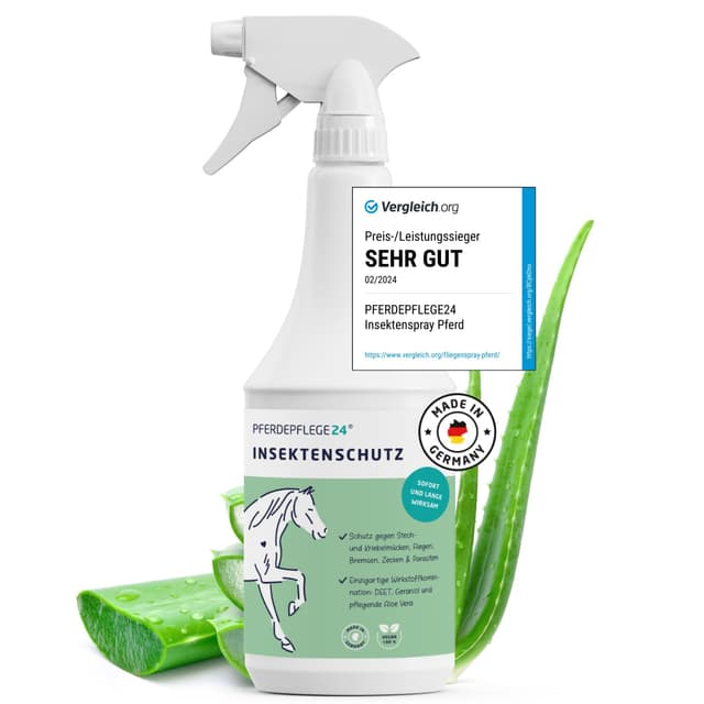 PFERDEPFLEGE24 Insektenspray Pferd DEET - Sofortiger Schutz & Langanhaltende Wirkung - 5 Größen - Fliegenspray stark Hochkonzentriert & Wirksam gegen Mücken, Fliegen, Bremsen & Zecken 1000ml Spray 1l Sprühflasche