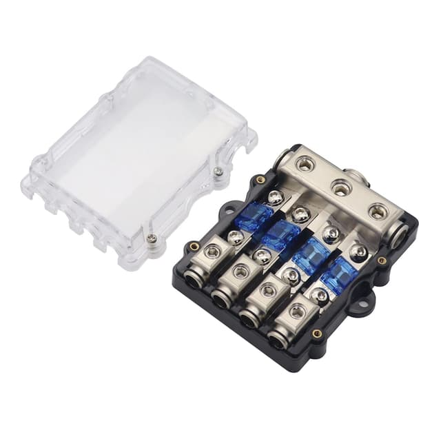 4Fach Camper Verteilerblock KFZ Audio Mini ANL Sicherungshalter Autobatterie Stromverteiler Wohnmobil Sicherungskasten 25mm² EIN 10mm² AUS 30A 60A 80A 100A Sicherungen