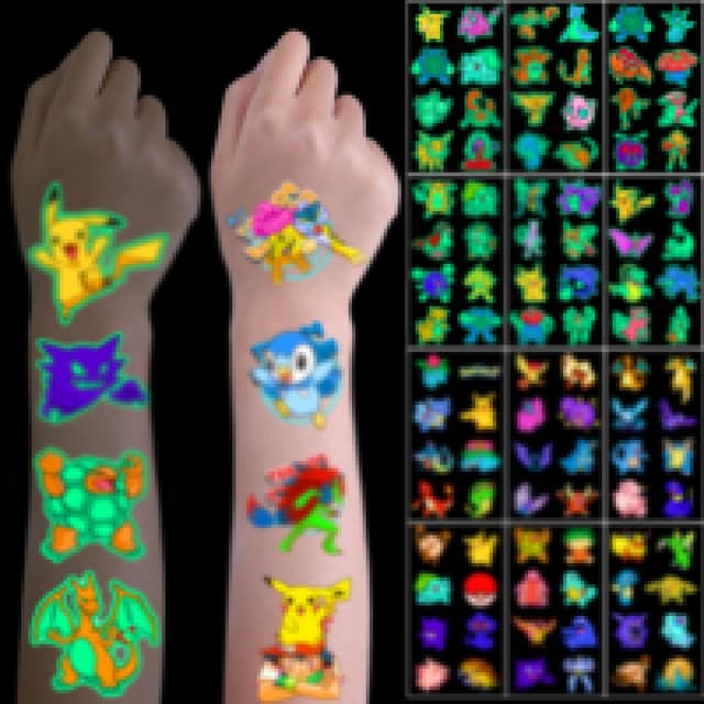 KOOCOVY Tattoo Kinder, 12 Blätter Kindertattoos Hautfreundliche, 6 Blätter Luminous Tattoo Stickers + 6 Blätter Skin-Tattoo für Kindergeburtstag Party Deko Hautfreundliche Temporäre Kindertattoos Option2