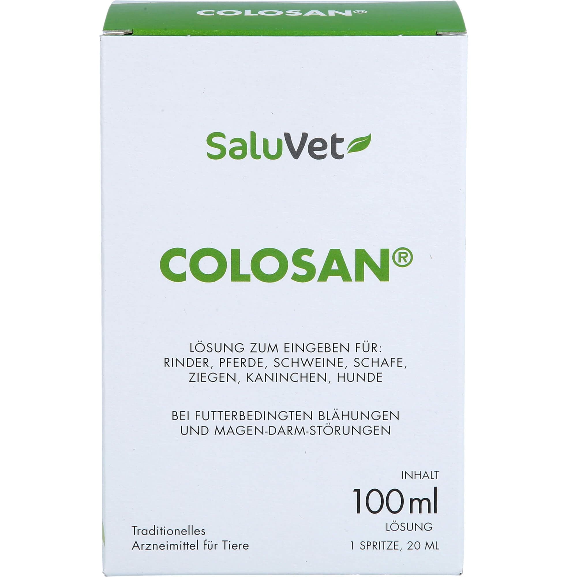 SaluVet ColoSan | 100 ml | Zugelassenes Arzneimittel für Pferde, Rinder, Schweine, Schafe, Ziegen, Kaninchen und Hunde | Bei futterbedingten Blähungen und Magen-Darm-Störungen