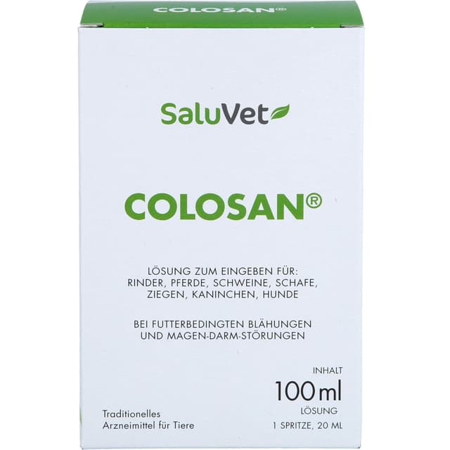 SaluVet ColoSan | 100 ml | Zugelassenes Arzneimittel für Pferde, Rinder, Schweine, Schafe, Ziegen, Kaninchen und Hunde | Bei futterbedingten Blähungen und Magen-Darm-Störungen