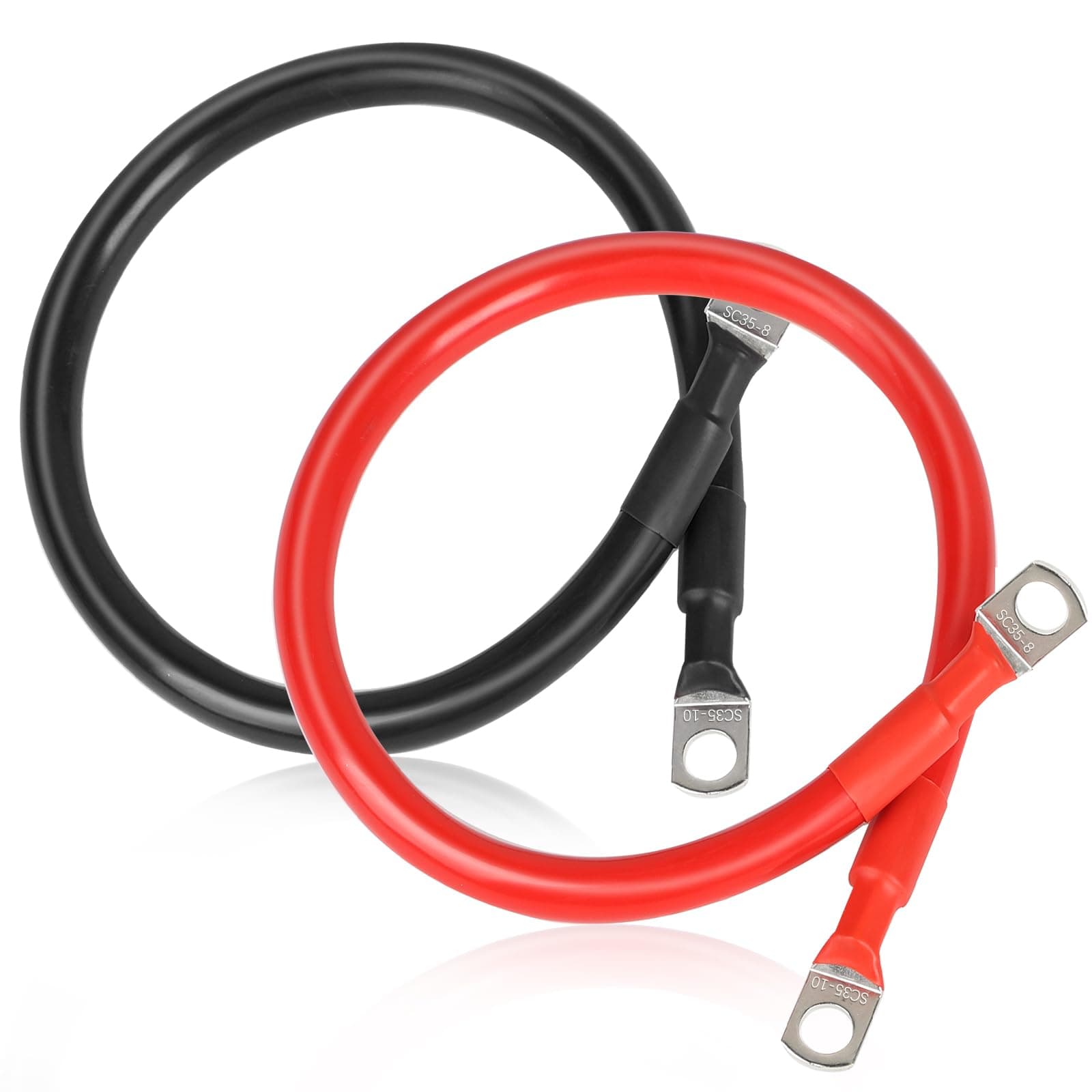 SWAWIS 2 Stück Batteriekabel M8 50cm, Batteriekabel 35mm2 Batterie Kabel 12V/24V Kupfer Ringklemmen Batteriekabel für Motorrad Solar Autobatterie Massekabel Auto Usw, Schwarz + Rot M8 / 50cm / 35mm² Angebot bei HelloDeals