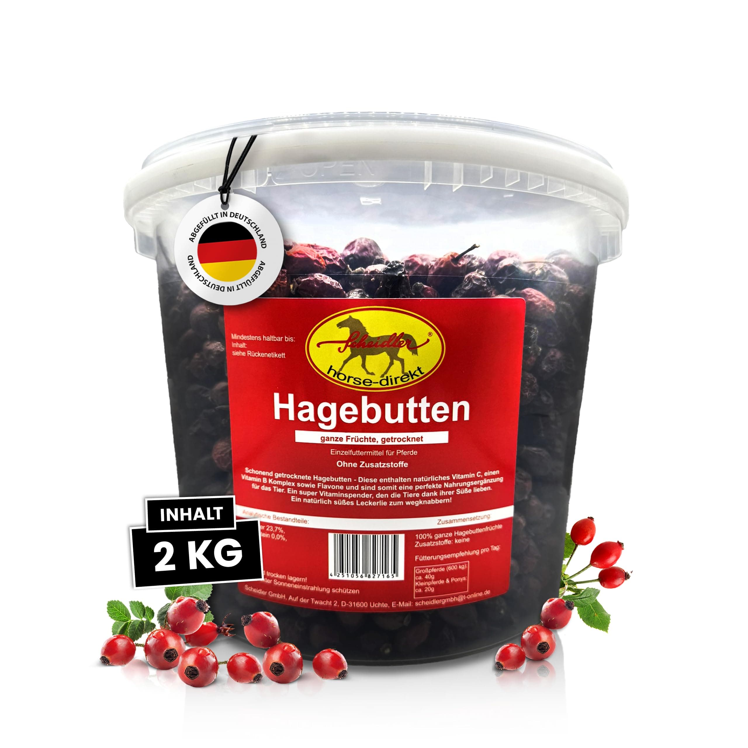 Scheidler horse-direkt Hagebutten getrocknet für Pferde 2kg – Ganze Hagebutte in Spitzenqualität – 100% Natürlicher Vitamin C Booster – Ideales Pferdeleckerli/Zusatzfutter ohne Zuckerzusatz 2 kg (1er Pack)