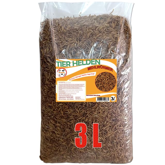 Mehlwürmer 3 Liter Premiumqualitätssnack geeignet für Vögel, Fische, Reptilien, Schildkröten, Igel, Nager, Wildtierfutter 3 l (1er Pack)