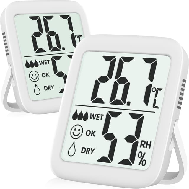 Antonki 2 Stück Thermometer Hygrometer Innen Raumthermometer, Digital Temperatur und luftfeuchtigkeitsmesser innen für Gewächshaus, Wohnzimmer, Babyzimmer, Weinkeller- Inklusive Batterie Thermo-Hygrometer , Weiß, 2 Stück (Aufgerüstet)