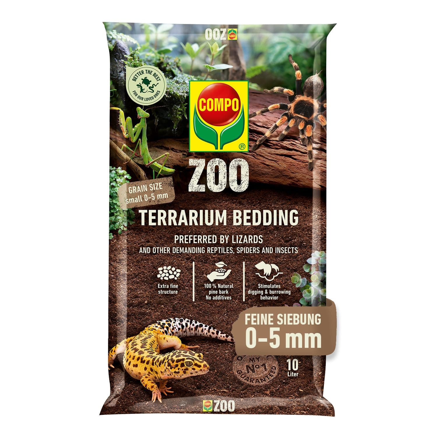 COMPO Zoo Terrarien-Substrat universal - für alle Arten von Echsen und andere anspruchsvolle Reptilien, Amphibien und Wirbellose - natürliche Pinienrinde - feine Körnung 0-5 mm - 10 Liter Pinienrinde feine Körnung 10 Liter
