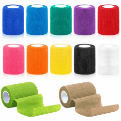 12 Rollen Selbstklebender Verband 7,5cm x 4,5m, YSWOVUO Haftbandage Selbstklebend, Vliesstoff Selbsthaftende Bandage, Elastischer Binden Verband für Stretch Sportler, Handgelenk, Knöchel, Pet 7.5cmx4.5m