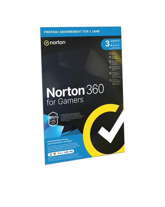 Norton 360 for Gamers 2025 | Cybersicherheit für Gamer | 3 Geräte | 1 Jahr | Aktivierungscode in Originalverpackung Aktivierungscode in Originalverpackung for Gamers Automatische Verlängerung