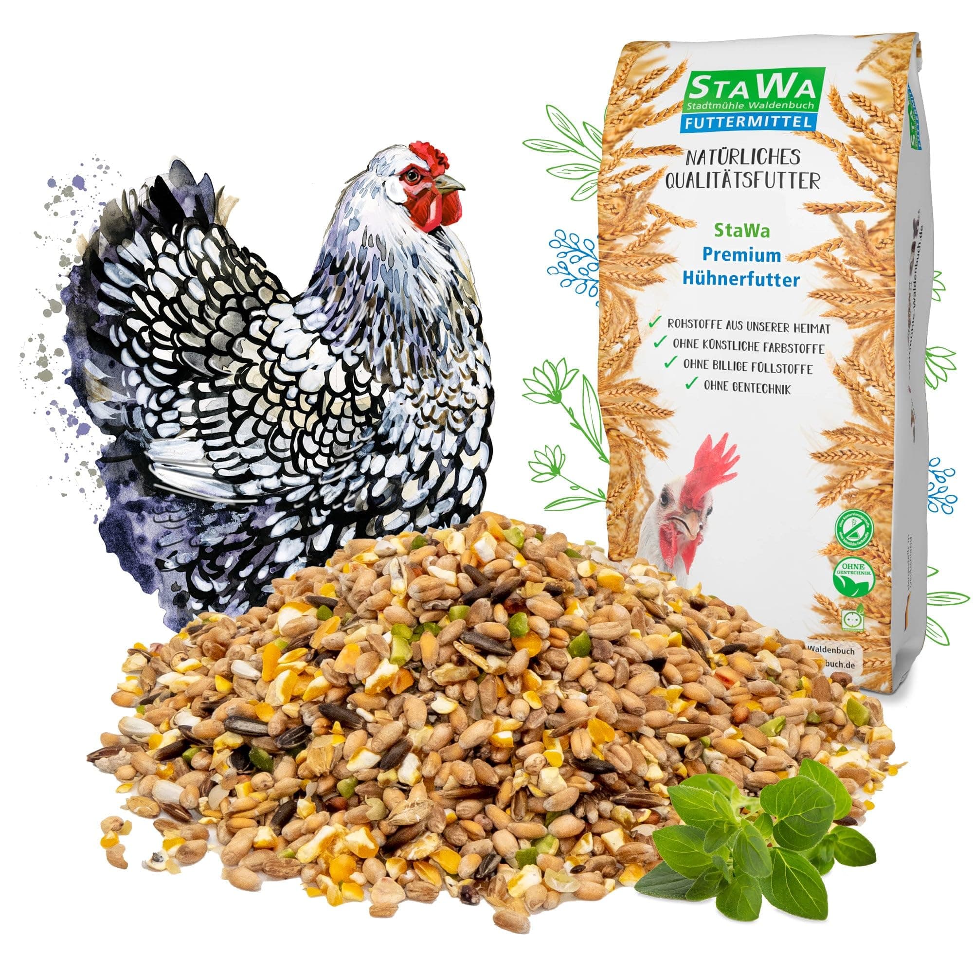 STAWA Premium Hühnerfutter, Geflügelkörnerfutter, ohne Gentechnik, mit Oregano-Öl und Pfefferminz-Öl, 25 kg 25 kg (1er Pack)