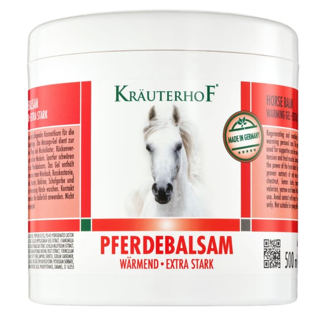 Kräuterhof Pferdebalsam Wärmend Extra Stark (500ml) – Durchblutungsfördernde Wärmesalbe, Massage-Gel mit Rosskastanie & Rotes Weinlaub, Lindert Gelenkschmerzen & Verspannungen Einzel Wärmend Extra Stark