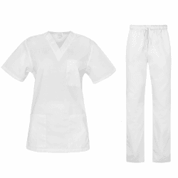 B-well Cesare Unisex-Schrubb-Set Schlupfkasack + Schlupfhose Set Medizin Arzt Uniform Schlupfjacke Oberteil mit Hose Medizinische Berufsbekleidung Weiß XL