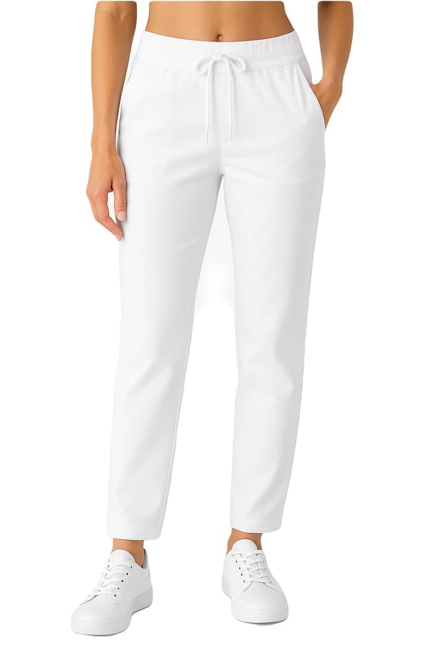 MEDIFASHION 24 Damen Stretchhose – Bequeme Berufshose mit Kordelzug | Ideal für Pflege, Praxis & Klinik 38-40 Weiß