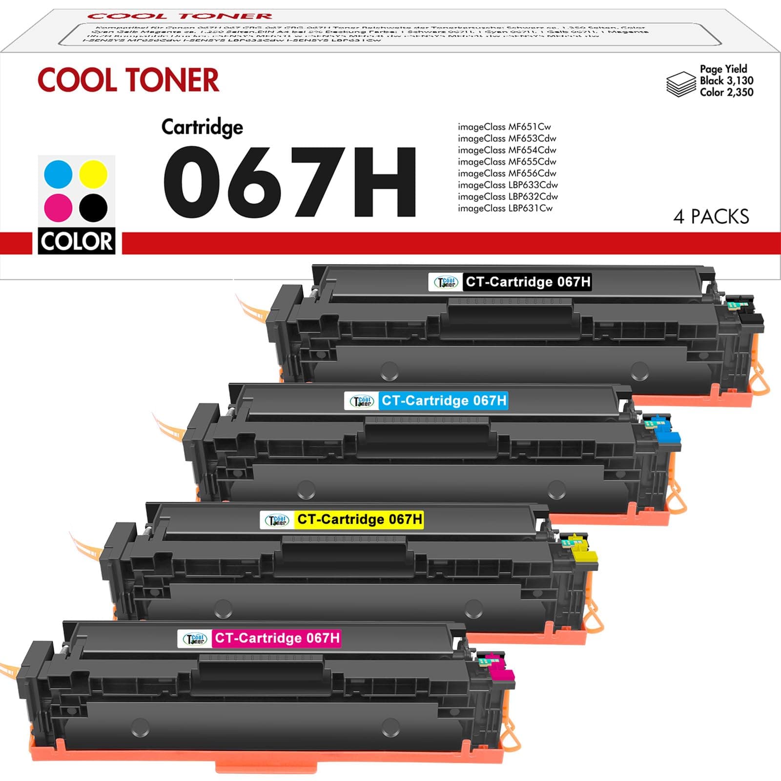 067H 067 Toner Cartridge Set: Kompatible für Canon 067H 067 i-SENSYS MF657Cdw MF655Cdw MF651Cw LBP631Cw LBP632Cdw LBP633Cdw MF656Cdw MF653Cdw MF654Cdw 4 Packs ( Schwarz Cyan Gelb Magenta ) 067H 4Pack Color