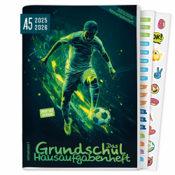 Häfft® Hausaufgabenheft Grundschule 2025/2026 A5 "Fußball" Das Grundschul-Hausaufgabenheft inkl. Lerntipps, Sticker, Denkspiele - nachhaltig & klimafreundlich