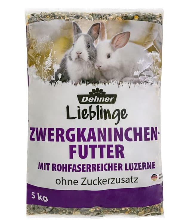 Dehner Zwergkaninchenfutter | Kaninchenfutter in Markenqualität, Alleinfuttermittel für Kaninchen, Nagerfutter ohne Zuckerzusatz und Konservierungsstoffe |mit Luzerne und Karotte | Adult | 5 kg Luzerne , Karotte 5 kg (1er Pack)