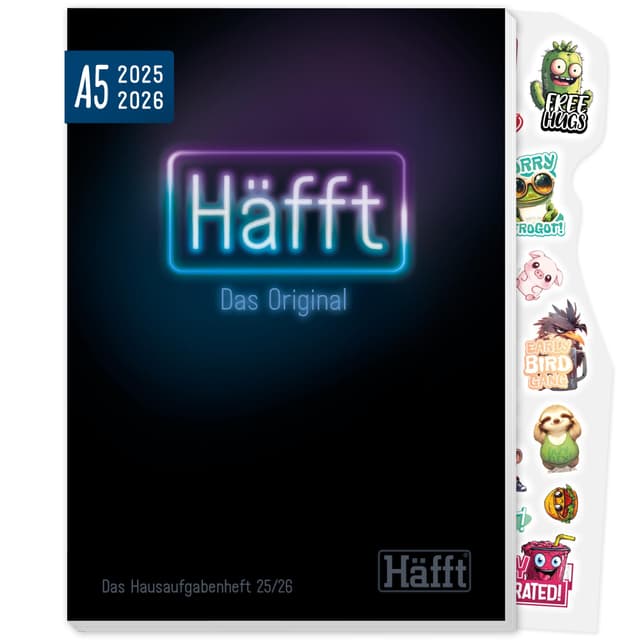 Häfft® Original Hausaufgabenheft 2025/2026 A5 "Neon Black" ultimativer Schülerkalender, Schülerplaner - nachhaltig & klimafreundlich