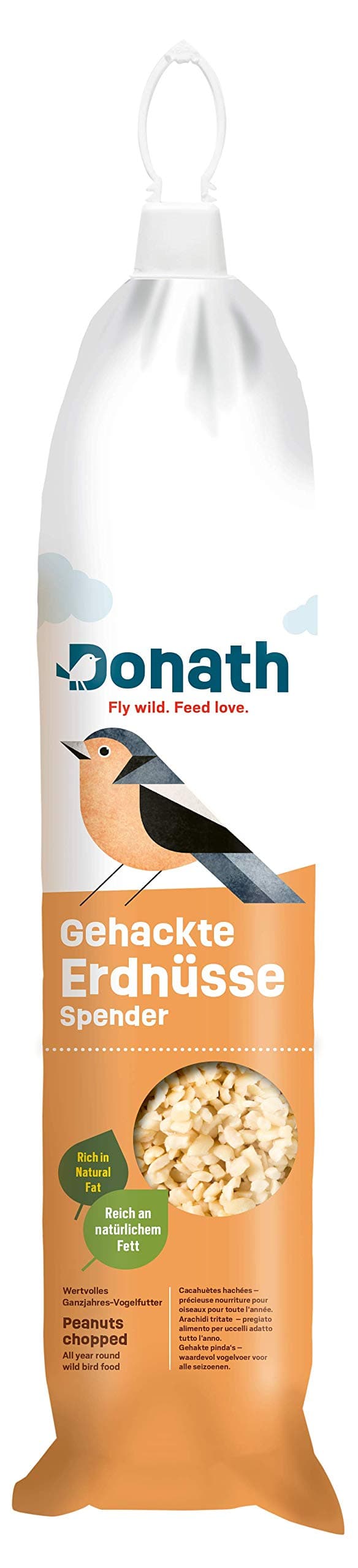 Donath Energie-Spender Erdnüsse - 500g - im praktischen Spender zum Aufhängen - reich an natürlichem Fett - wertvolles Ganzjahres Wildvogelfutter - aus unserer Manufaktur in Süddeutschland 500 g (1er Pack)