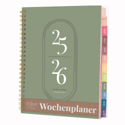 Rileys & Co Wochenplaner 2025, Hausaufgabenheft, Schulplaner | Kalender 2025 2026 Juli 2025–Juni 2026 Terminplaner, Notizen, Doppeldraht, 20 x 15 cm Planner, (Grün, auf Deutsch)