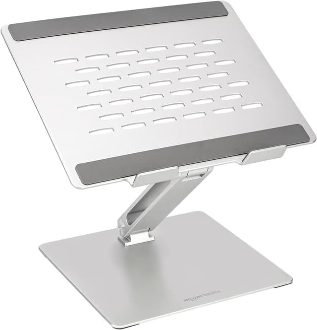 Amazon Basics Verstellbarer ergonomischer Laptopständer mit Wärmeabzug, stufenlose Höhen- und Winkelverstellung, ideal für einen Laptop bis 43,9 cm (17,3 Zoll), 27.9 x 23 x 5.6 cm, Silber