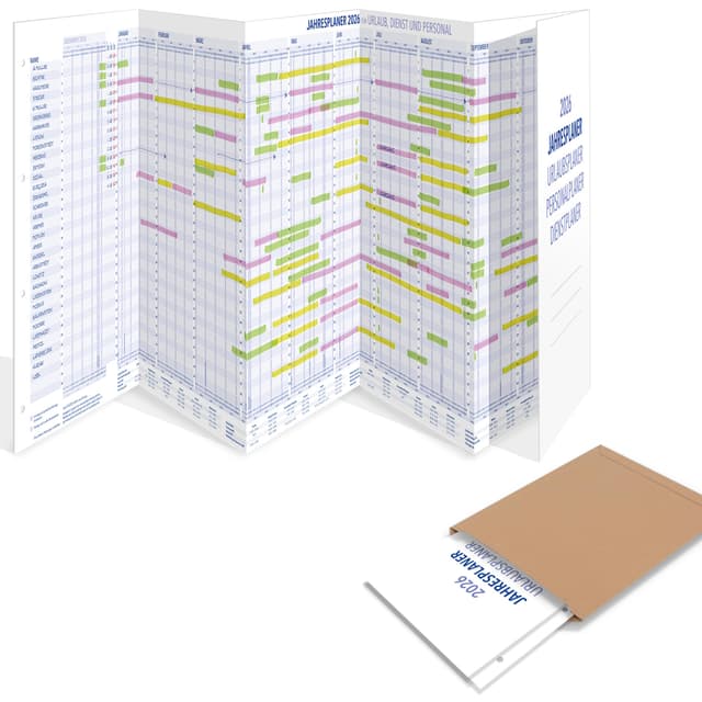 Yohmoe® Mitarbeiter Urlaubsplaner 2026 faltbar, gefalzt Format 975x297 mm, großer Personalplaner Wandkalender für Urlaubsplanung, Dienstplaner Kalender über 14 Monate, Urlaubskalender Jahr 2026 1 Stück