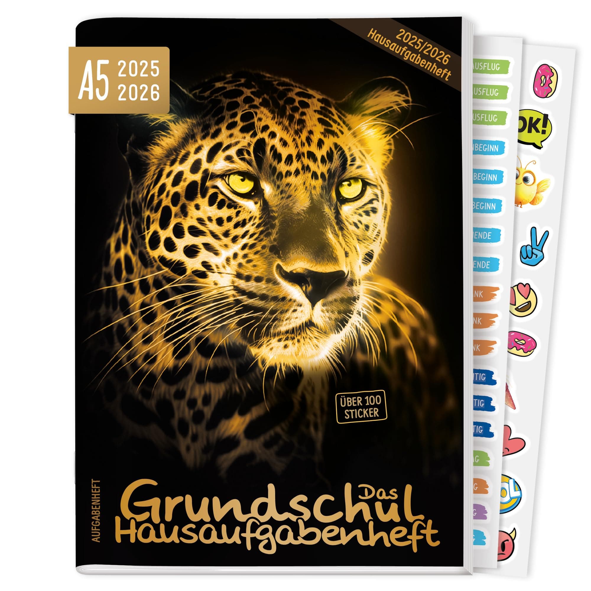 Häfft® Hausaufgabenheft Grundschule 2025/2026 A5 "Leopard" Das Grundschul-Hausaufgabenheft inkl. Lerntipps, Sticker, Denkspiele - nachhaltig & klimafreundlich