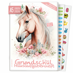 Häfft® Hausaufgabenheft Grundschule 2025/2026 A5 "Pferd" Das Grundschul-Hausaufgabenheft inkl. Lerntipps, Sticker, Denkspiele - nachhaltig & klimafreundlich