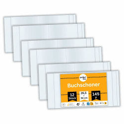 perfect line – 12x Buchumschlag 26,5 cm Höhe – Schulbuchhülle extra stabil aus PP – Buchschoner glasklar, transparent, abwischbar – Hülle bis 54 cm Breite – Made in EU – ideal für Bücher 1 Set (12 Stk.)