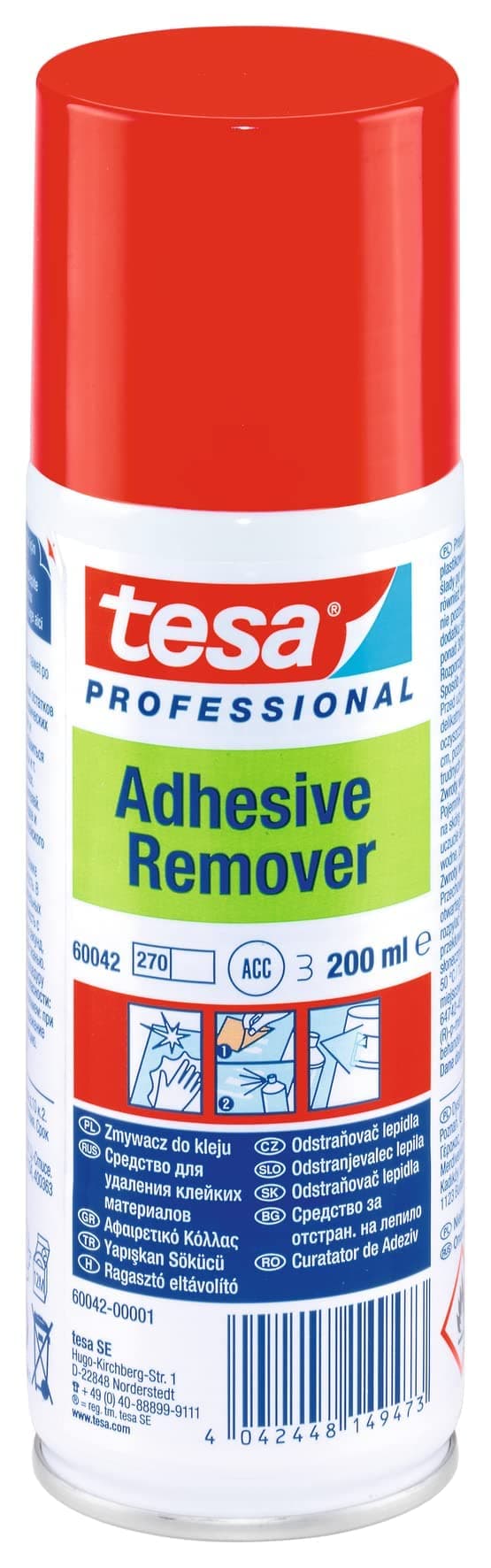 tesa ADHESIVE REMOVER - Klebstoffentferner Spray - entfernt Kleber, Etiketten und Verschmutzungen mit Fett, Teer und Harz - 200 ml 1 - Pack Single