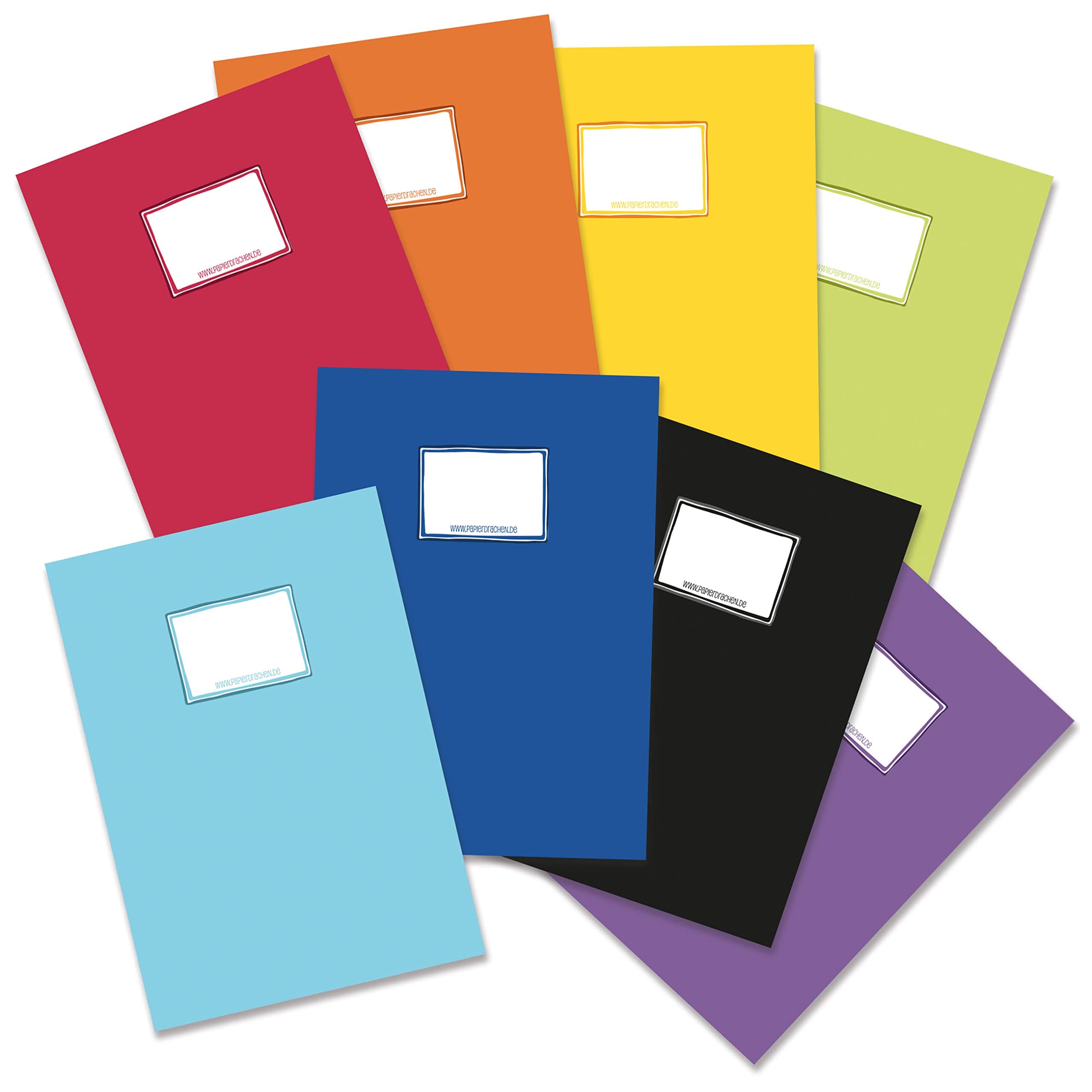Papierdrachen 8 hochwertige Heftumschläge aus Papier für Kinder | DIN A4| Motiv einfarbig - Heftschoner ideal für die Schule - Heftumschlag 250g/m² - Set Nummer 5 Unifarben