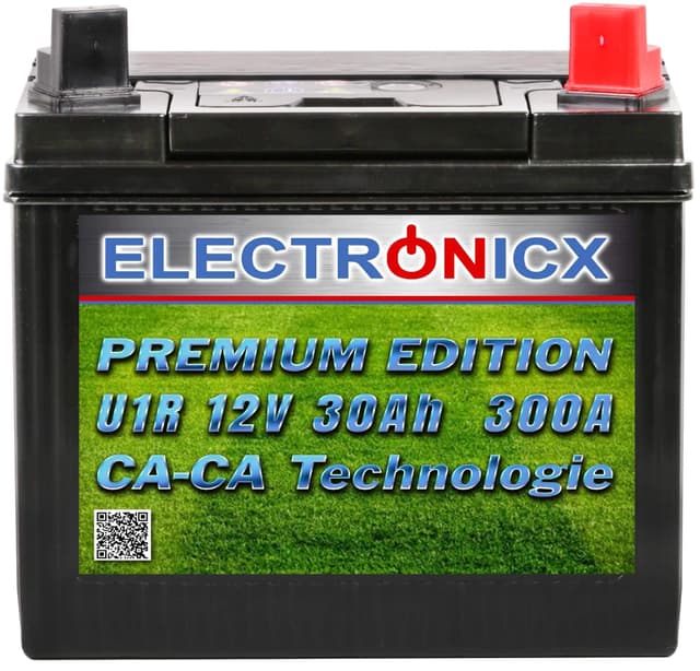 Electronicx Premium Rasentraktor Batterie 12V 30Ah Aufsitzrasenmäher Akku Rasenmäher Pluspol Rechts, Starterbatterie für Rasenmähertraktor Aufsitzmäher, 30 Ah U1R. U1R Plus Rechts
