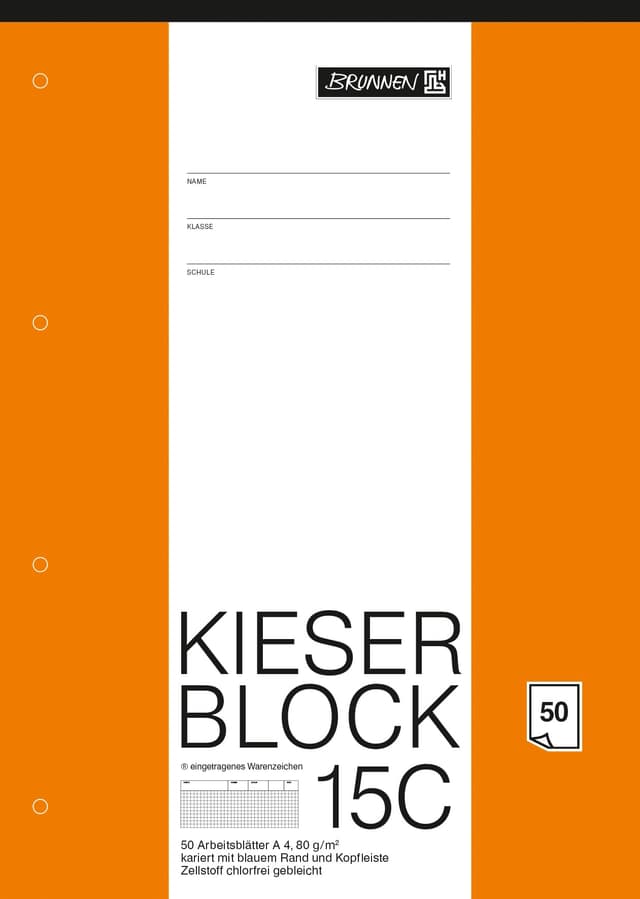 Arbeitsblock Kieser Lin 15 A4/50 chlorfrei 5 mm kariert 15C (kariert) Single