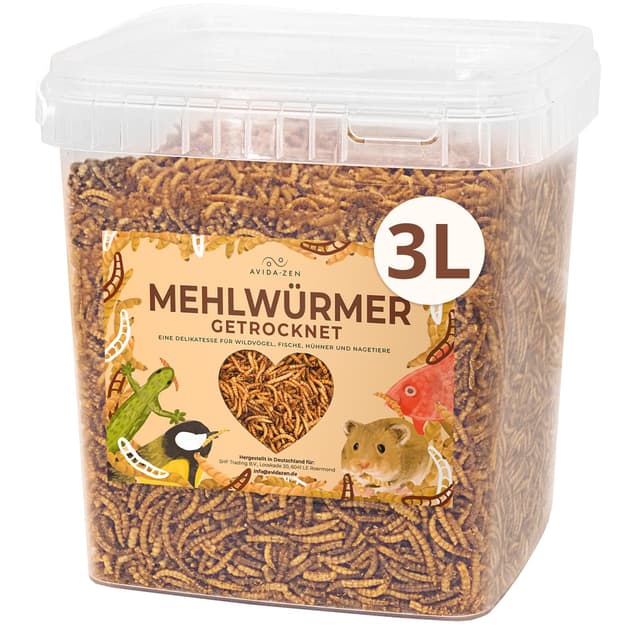 AVIDA ZEN Mehlwürmer getrocknet 3 ltr., ideal als Wildvogelfutter und Igelfutter, getrocknete Mehlwürmer, nährstoffreicher Snack für Nager, Reptilien, Vögel, Fische, Igel, Schildkröten 460 g (1er Pack)