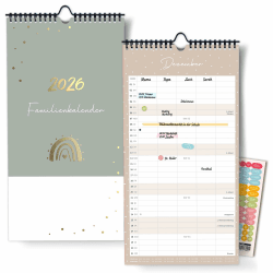 Familienplaner 2026 mit 5 Spalten als Wandkalender in Grau [Blattgold] I OKT 25 - DEZ 26 I 22 x 43 cm I Familienkalender Wand I Monatskalender, mit Ferien- und Feiertagen, Stundenplänen uvm... 2026 Grün Angebot bei HelloDeals