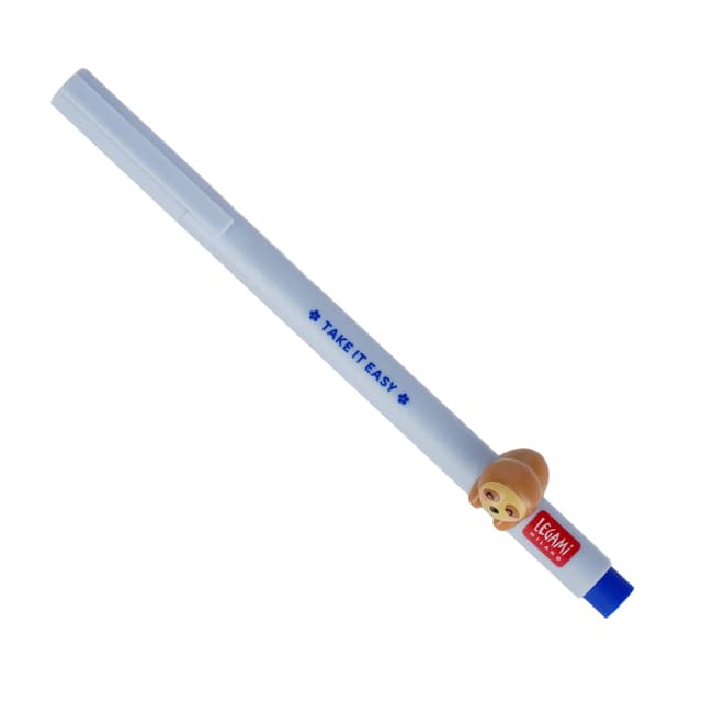Legami - Gelschreiber mit dekorativem Tier - Lovely Friends, Teddy Sloth-Thema, nicht rollend, blau Tinte, entfernbares und wieder kombinierbares Tier, 0,5 mm Spitze