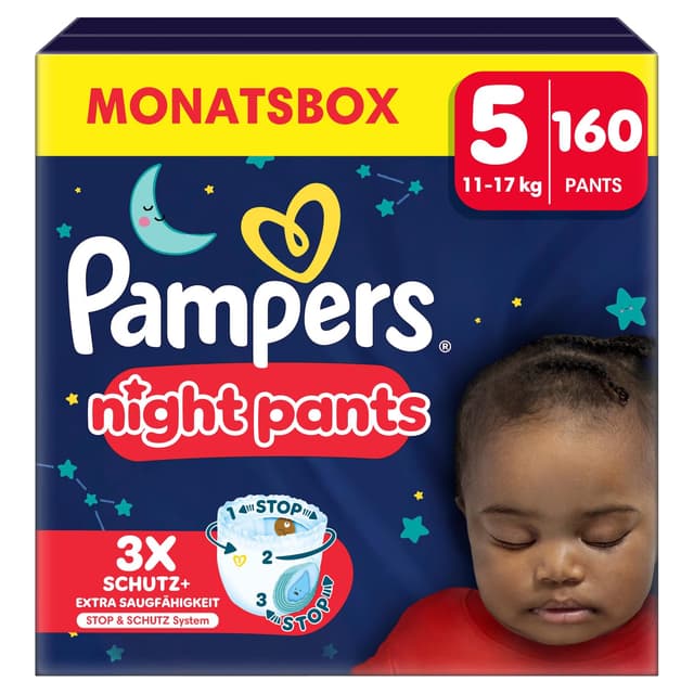 Pampers Night Pants Größe 5, 160 Windeln, 11-17kg, Pampers Night Pants Bieten Zusätzlichen Schutz Für Die Ganze Nacht Größe 5 (160 Stück)