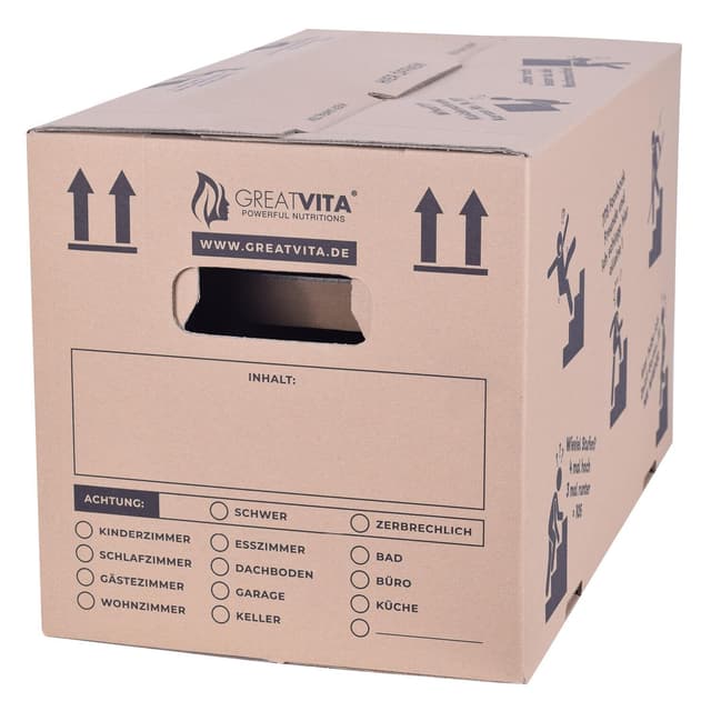 Umzugskartons 10 stück 2‑wellig, extra stabil bis40kg, 600×330×350mm, recycelte Pappe, schnell aufbauend ohne Klebeband, moving boxes sowie archivbox mit verstärkten Tragegriffen | GreatVita