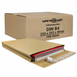 versando 100x B4 Faltentaschen 4cm Falte ohne Fenster (250x353x40 mm) Versandtaschen Bodenfalte haftklebend braun Braun 100 Stück Angebot bei HelloDeals