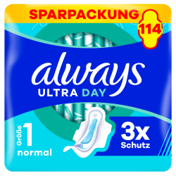 Always Ultra Day Damenbinden Normal (Größe 1) mit Flügeln 114 Stück, Super Saugfähig Und Ultra Dünn, für Die Periode Normal 3 x 38 Stück