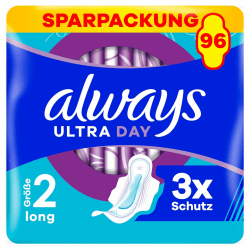 Always Ultra Binden Damen Gr. 2, Long, 96 Damenbinden mit Flügeln (3 x 32 Stück) Multipack, ultradünn und super absorbierend Angebot bei HelloDeals