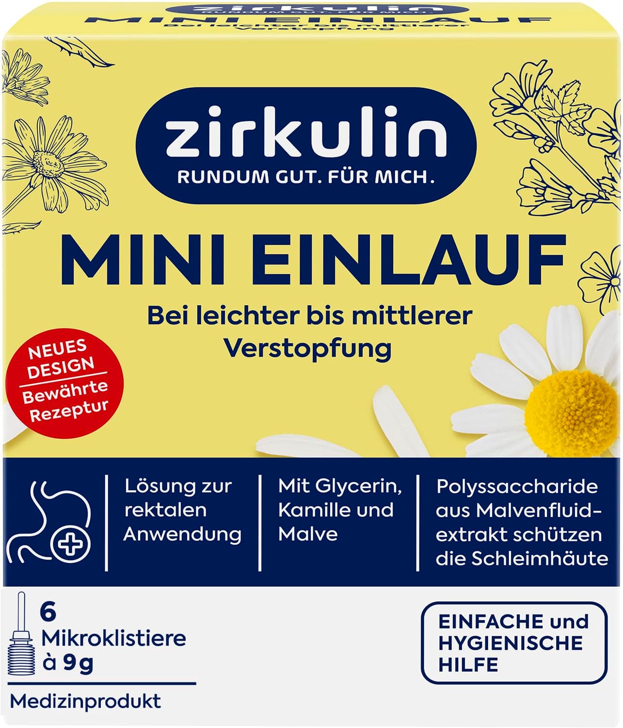 Zirkulin Mini-Einlauf, Einlauf bei leichter bis mäßiger Verstopfung, mit Glycerin, Kamille und Malve, stimuliert die Darmentleerung, 1 x 6 Mikroklistiere à 9g 6 Stück (1er Pack) Angebot bei HelloDeals