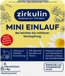 Zirkulin Mini-Einlauf, Einlauf bei leichter bis mäßiger Verstopfung, mit Glycerin, Kamille und Malve, stimuliert die Darmentleerung, 1 x 6 Mikroklistiere à 9g 6 Stück (1er Pack)