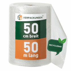 BB-Verpackungen 1x PROFI Luftpolsterfolie 0,5 x 50 m Versand, Verpackung, Umzug 2-lagig (1 Rolle) | 60 my stark, extrem robust, sehr leicht, 100% recycelbar 0,5 x 50 m 1er Set Angebot bei HelloDeals