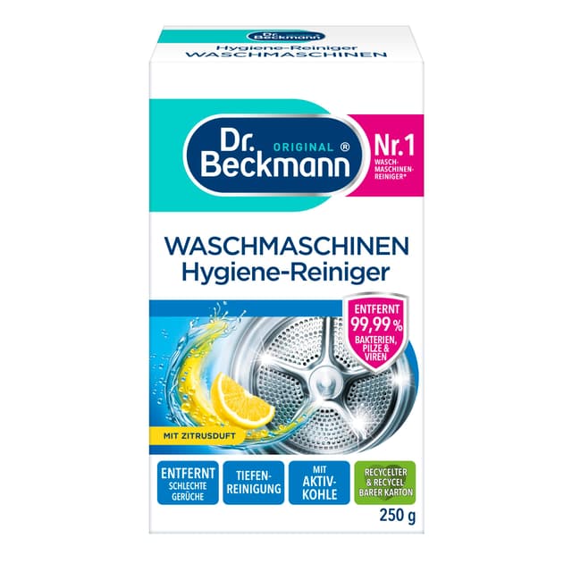 Dr. Beckmann Waschmaschinen Hygiene-Reiniger | Maschinenreiniger mit Aktivkohle | entfernt unangenehme Gerüche | 250 g mit Aktivkohle 250 g (1er Pack)