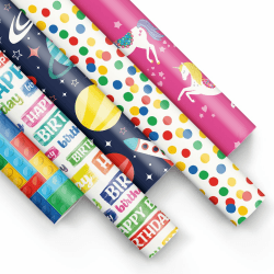 PAW - Geschenkpapier 200x70cm - 5 Rollen | Mix aus 5 Motiven | Fröhlich Papierrolle für Geburtstage, Hochzeiten, Babypartys, Partys und Geschenke - Farbenfrohe Muster Colorful