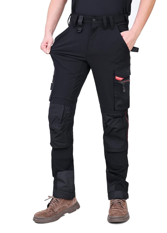 WORK IDEA Herren Slim-Fit Stretch Arbeitshose: Kritische Stoffbereiche aus Cordura – strapazierfähige Eleganz für höchste Ansprüche. Schwarz-type2 54